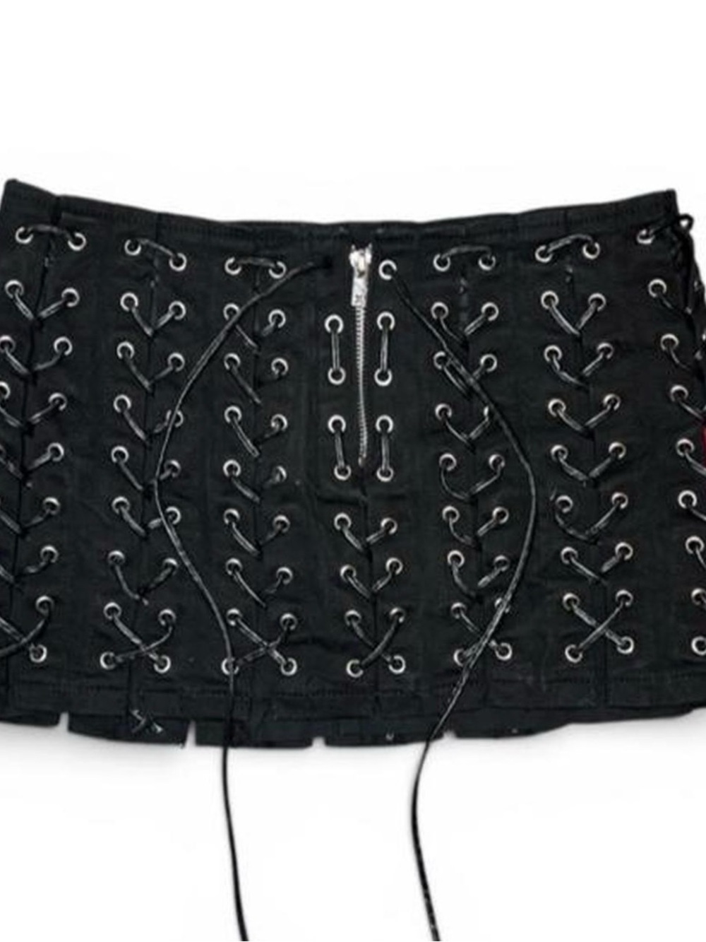 Tripp NYC Black Lace-Up Mini Skirt with Front Zip